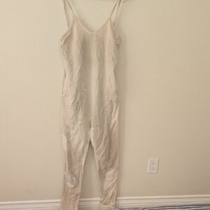 Myrah Penaloza Distressed Cream Sleeveless Jumpsuit S